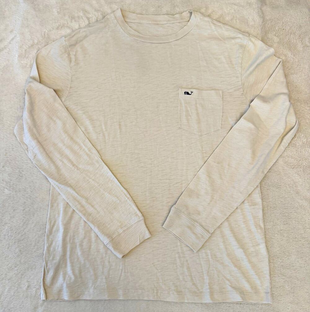 Vineyard Vines Mens S White Long Sleeve Pocket Tee Cotton Knit Crew Neck
